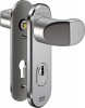 IKON Assa Abloy Stahl-Schutzbeschlag mit Zylinderabdeckung - Winkelknauf/Drücker Stahl Türbeschlag (S428,FB=Silberfarben (F1),TS=50)