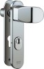 IKON Assa Abloy Stahl-Schutzbeschlag mit Zylinderabdeckung - Winkelknauf/Drücker Stahl Türbeschlag (S6B8,AUS=ZA0,FB=Silberfarben (F1),TS=80)
