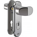 IKON Assa Abloy Stahl-Schutzbeschlag mit Zylinderabdeckung - Winkelknauf/Drücker Stahl Türbeschlag (S428, FB=Silberfarben (F1), TS=55)