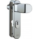 IKON Assa Abloy Stahl-Schutzbeschlag mit Zylinderabdeckung - Winkelknauf/Drücker Stahl Türbeschlag (S6B8, AUS=ZA0, FB=Silberfarben (F1), TS=50)