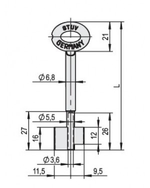 Doppebarttresorschlüssel STUV 49511280 - 90 mm