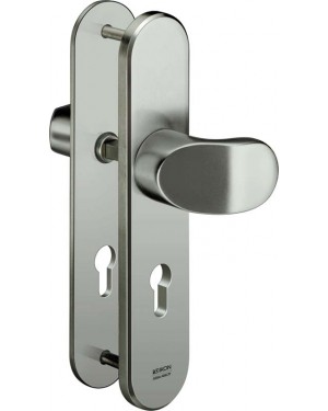 IKON Assa Abloy Stahl-Schutzbeschlag mit PZ-Lochung - Winkelknauf/Drücker Stahl Türbeschlag (S308,FB=Silberfarben (F1),TS=100)