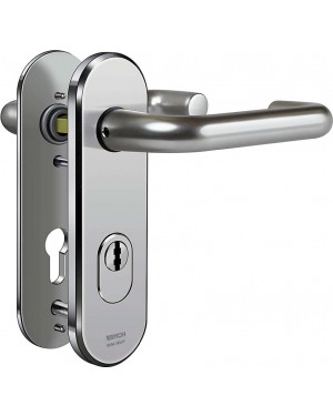 IKON Assa Abloy Stahl-Schutzbeschlag mit Zylinderabdeckung - Drücker/Drücker Feuerschutzbeschläge Türbeschlag (S4K3,VAR=FS,FB=Neusilberfarben (F2),TS=110)