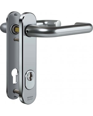IKON Assa Abloy Stahl-Schutzbeschlag mit Zylinderabdeckung - Drücker/Drücker Feuerschutzbeschläge Türbeschlag (S6B3,VAR=FS,AUS=ZA0-IKON,FB=Silberfarben (F1),TS=60)