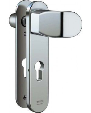 IKON Assa Abloy Stahl-Schutzbeschlag mit PZ-Lochung - Winkelknauf/Drücker Stahl Türbeschlag (S6B8,AUS=P,FB=Silberfarben (F1),TS=90)