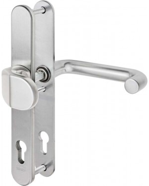IKON Assa Abloy Stahl-Schutzbeschlag mit PZ-Lochung - Winkelknauf/Drücker Stahl Türbeschlag (SX48,FB=Silberfarben (F1),TS=110)
