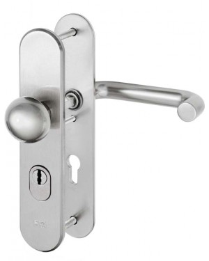 IKON Assa Abloy Stahl-Schutzbeschlag mit Zylinderabdeckung - Rundknauf/Drücker Stahl Türbeschlag (SXL6,FB=Neusilberfarben (F2),TS=110)