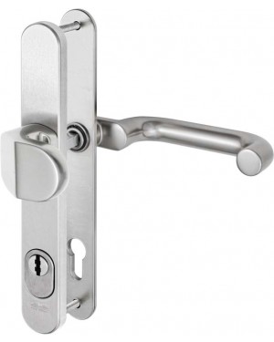 IKON Assa Abloy Stahl-Schutzbeschlag mit Zylinderabdeckung - Winkelknauf/Drücker Stahl Türbeschlag (SXR8,FB=Neusilberfarben (F2),TS=40)