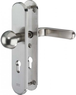 IKON Assa Abloy Stahl-Schutzbeschlag mit PZ-Lochung - Rundknauf/Drücker Stahl Türbeschlag (S306,FB=Neusilberfarben (F2),TS=110)