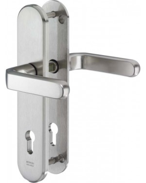 IKON Assa Abloy Stahl-Schutzbeschlag mit PZ-Lochung - Drücker/Drücker Stahl Türbeschlag (S313,FB=Neusilberfarben (F2),TS=100)