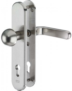 IKON Assa Abloy Stahl-Schutzbeschlag mit PZ-Lochung - Rundknauf/Drücker Stahl Türbeschlag (S316,FB=Silberfarben (F1),TS=80)