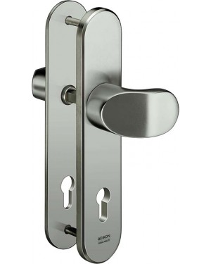 IKON Assa Abloy Stahl-Schutzbeschlag mit PZ-Lochung - Winkelknauf/Drücker Stahl Türbeschlag (S318,FB=Neusilberfarben (F2),TS=95)