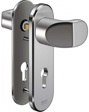 IKON Assa Abloy Stahl-Schutzbeschlag mit PZ-Lochung - Winkelknauf/Drücker Stahl Türbeschlag (S328,FB=Neusilberfarben (F2),TS=110)