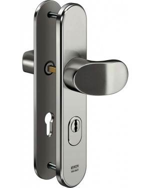 IKON Assa Abloy Stahl-Schutzbeschlag mit Zylinderabdeckung - Winkelknauf/Drücker Stahl Türbeschlag (S408,FB=Neusilberfarben (F2),TS=70)