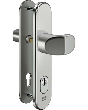 IKON Assa Abloy Stahl-Schutzbeschlag mit Zylinderabdeckung - Winkelknauf/Drücker Stahl Türbeschlag (S418,FB=Silberfarben (F1),TS=95)