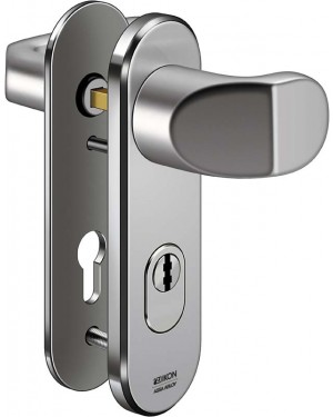IKON Assa Abloy Stahl-Schutzbeschlag mit Zylinderabdeckung - Winkelknauf/Drücker Stahl Türbeschlag (S428,FB=Neusilberfarben (F2),TS=45)
