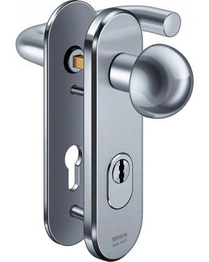 IKON Assa Abloy Stahl-Schutzbeschlag mit Zylinderabdeckung - Rundknauf/Drücker Feuerschutzbeschläge Türbeschlag (S4K6,VAR=FS,FB=Silberfarben (F1),TS=55)
