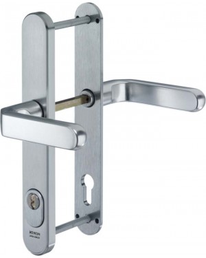 IKON Assa Abloy Stahl-Schutzbeschlag mit Zylinderabdeckung - Drücker/Drücker Stahl Türbeschlag (S643,FB=Silberfarben (F1),TS=40)