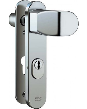 IKON Assa Abloy Stahl-Schutzbeschlag mit Zylinderabdeckung - Winkelknauf/Drücker Stahl Türbeschlag (S6B8,AUS=ZA0,FB=Silberfarben (F1),TS=80)
