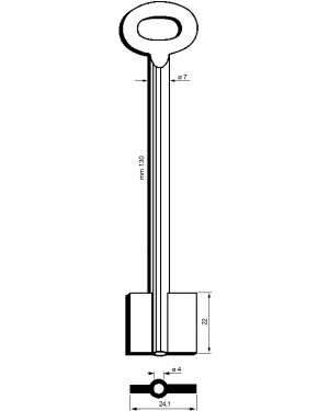 Doppelbartschlüssel Kaba Mauer Art: 8919, 130 mm, 7 mm, 4 mm, 22 mm