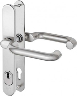 IKON Assa Abloy Stahl-Schutzbeschlag mit Zylinderabdeckung - Drücker/Drücker Stahl Türbeschlag (SXR3,VAR=PAN,FB=Neusilberfarben (F2))